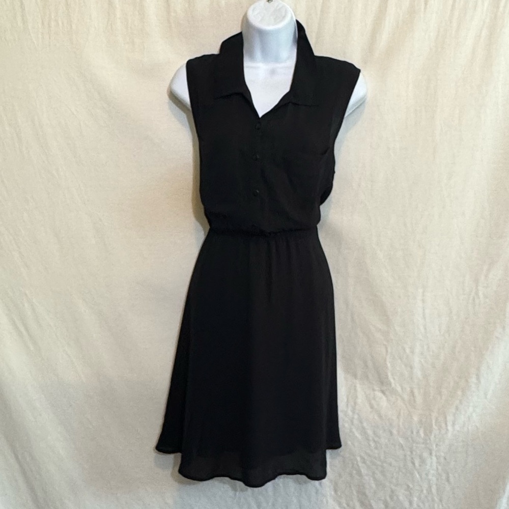 C-29 Divided Black Sleeveless Elastic Waist Lined MIDI Dress Size 12